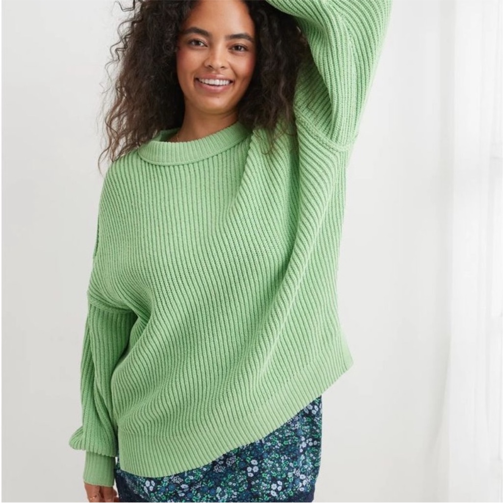 Aerie Beyond Chenille Light Green Sweater Size Xsmall Oversized Fit